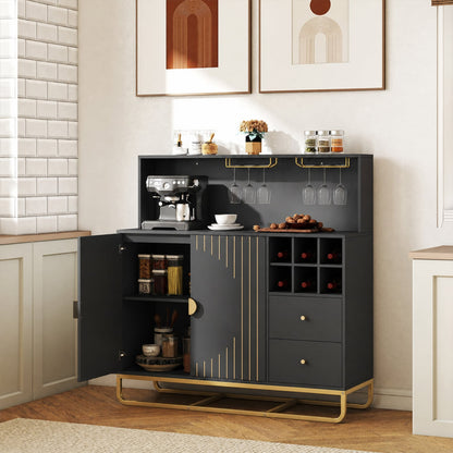 Armoire de bar à domicile avec porte-bouteilles de vin, porte-verres, noir