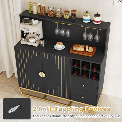 Armoire de bar à domicile avec porte-bouteilles de vin, porte-verres, noir