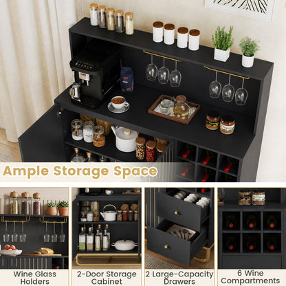 Armoire de bar à domicile avec porte-bouteilles de vin, porte-verres, noir