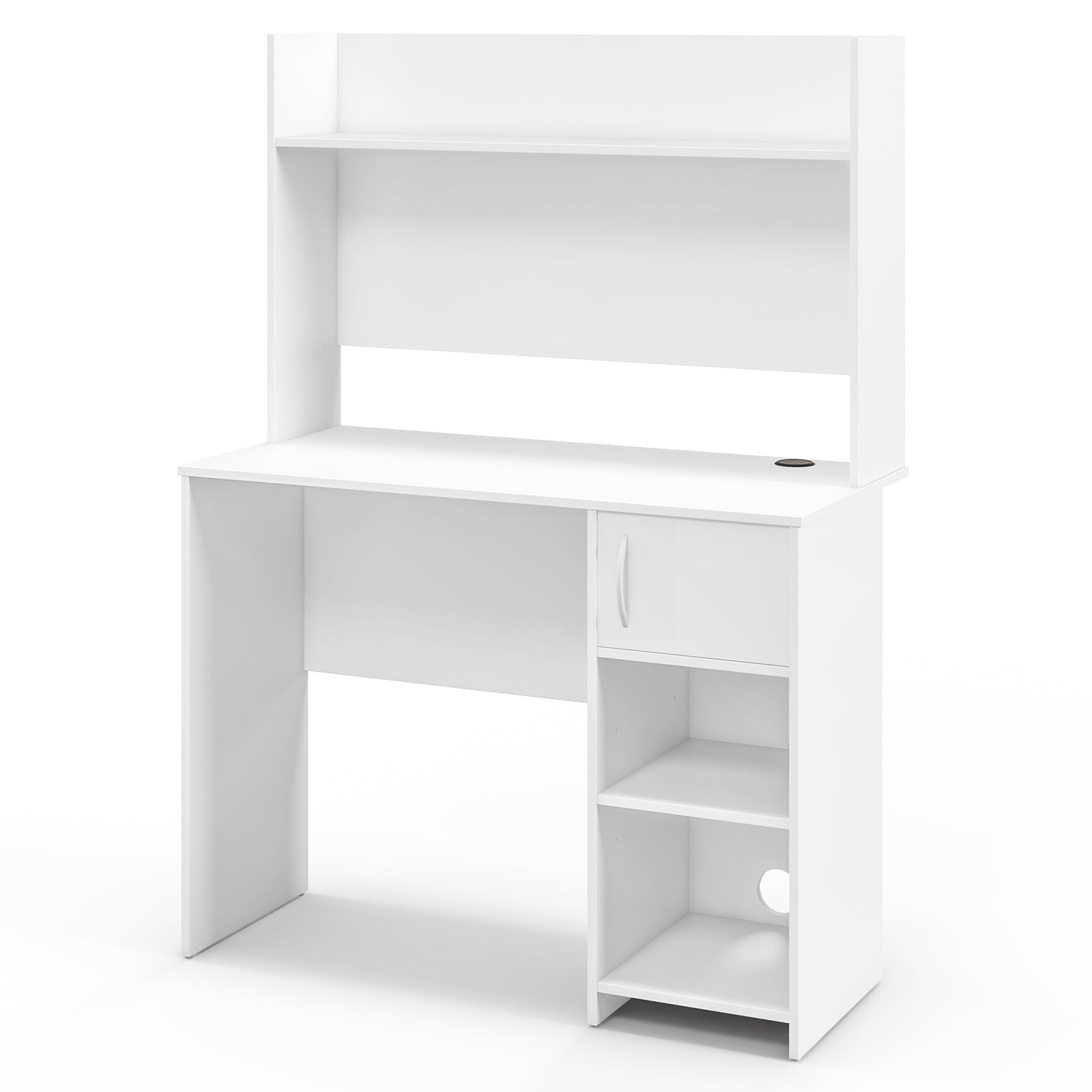 Home Office Desk with Raised Display Shelf and 2 Open Shelves, White Computer Desks White at Gallery Canada