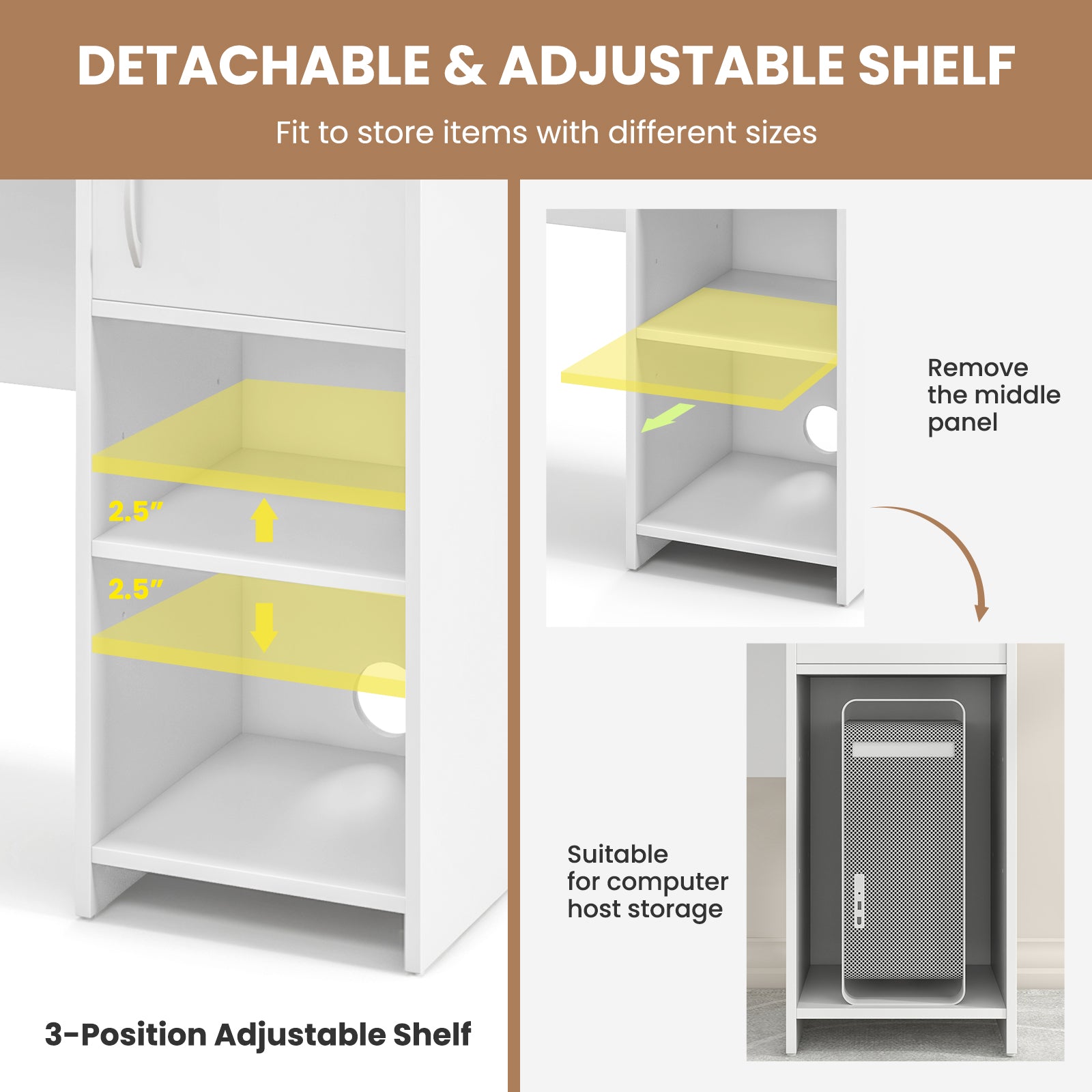Home Office Desk with Raised Display Shelf and 2 Open Shelves, White Computer Desks at Gallery Canada