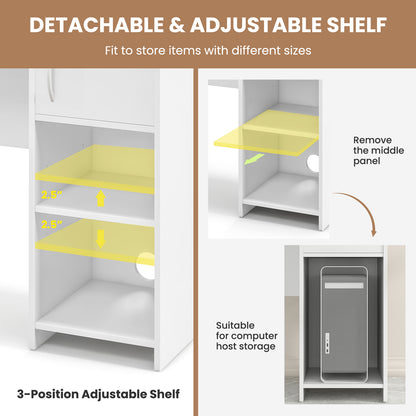 Home Office Desk with Raised Display Shelf and 2 Open Shelves, White Computer Desks at Gallery Canada
