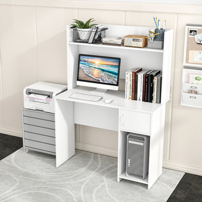 Home Office Desk with Raised Display Shelf and 2 Open Shelves, White Computer Desks at Gallery Canada