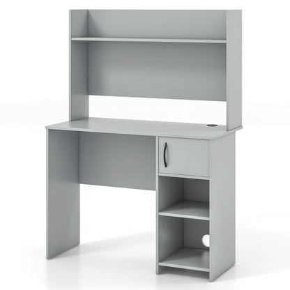 Home Office Desk, With Raised Display Shelf, Gray