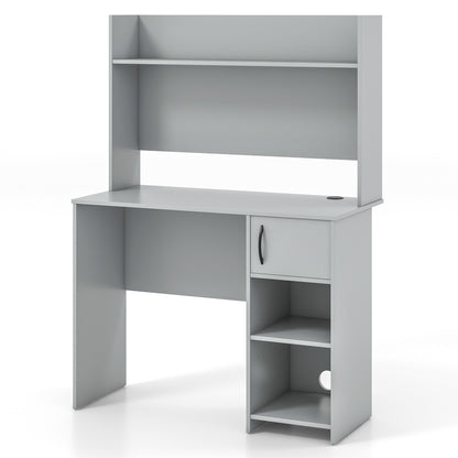 Home Office Desk, With Raised Display Shelf, Gray Office Desks Gray at Gallery Canada