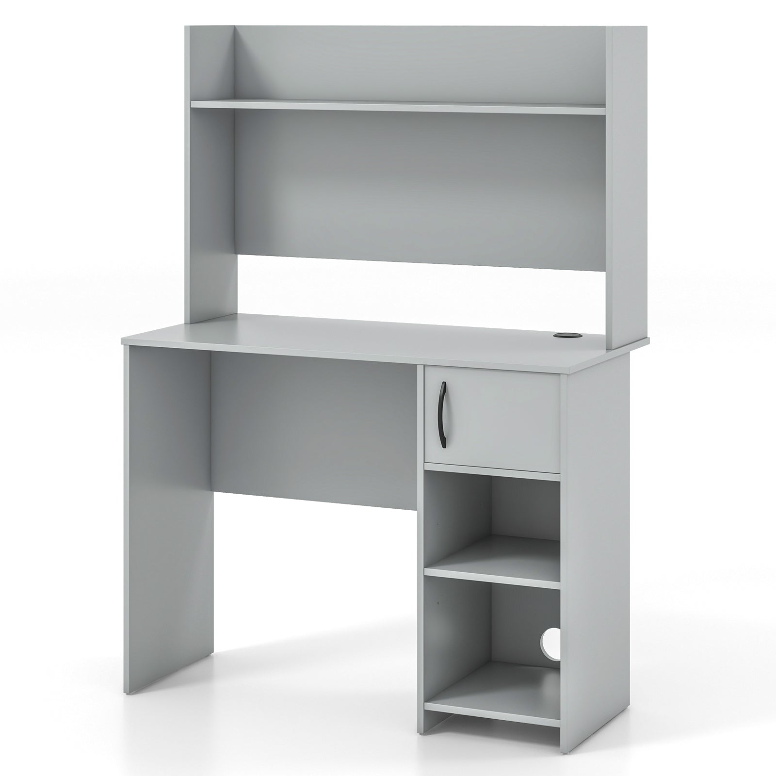 Home Office Desk with Raised Display Shelf and 2 Open Shelves, Gray Office Desks at Gallery Canada