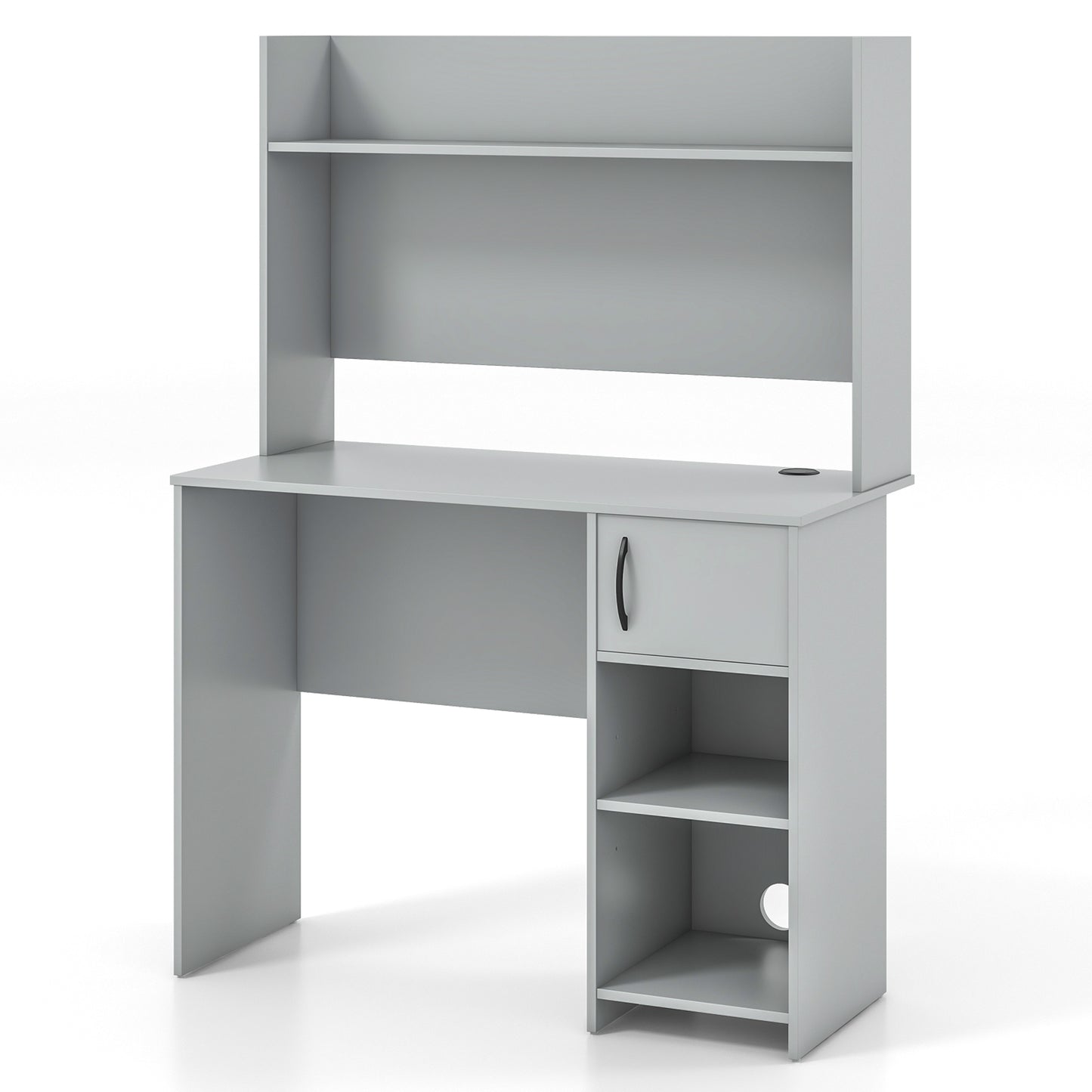Home Office Desk with Raised Display Shelf and 2 Open Shelves, Gray Office Desks at Gallery Canada