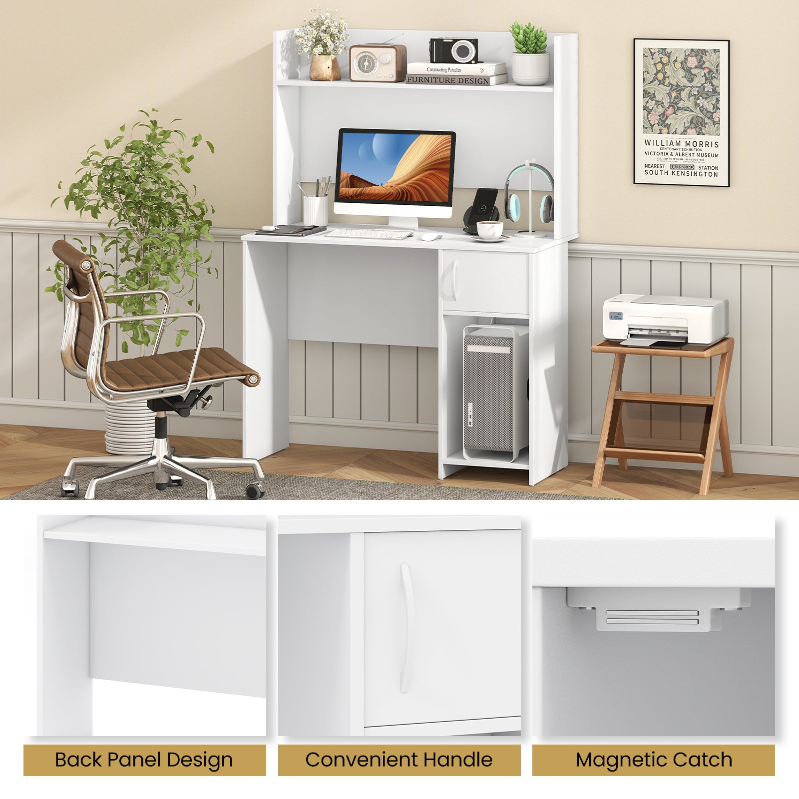 Home Office Desk With Display Shelf, 2 Open Shelves, White Computer Desks at Gallery Canada