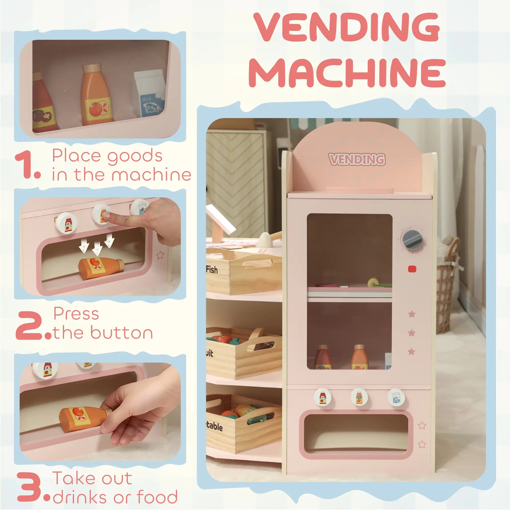 Kids Grocery Store Playset, Cash Register, Vending Machine, Pink Toy Playsets at Gallery Canada