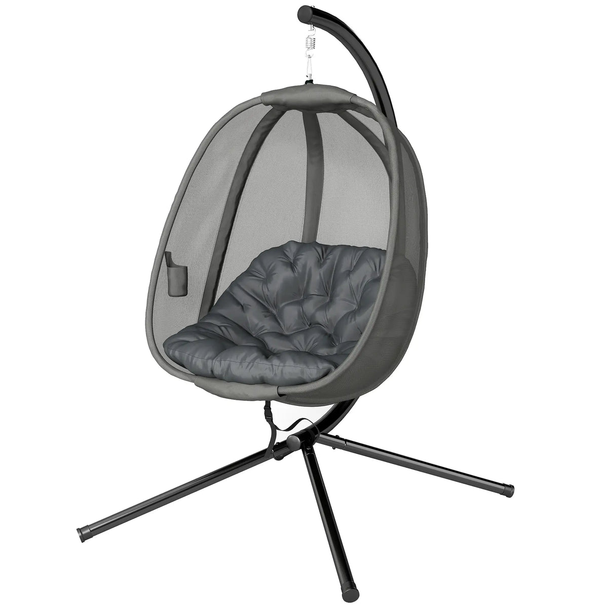 Hanging Egg Chair, Outdoor Swing with Stand, Folding Basket, Grey