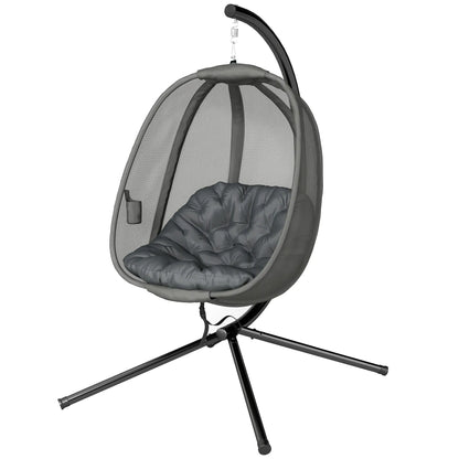 Hanging Egg Chair, Outdoor Swing with Stand, Folding Basket, Grey