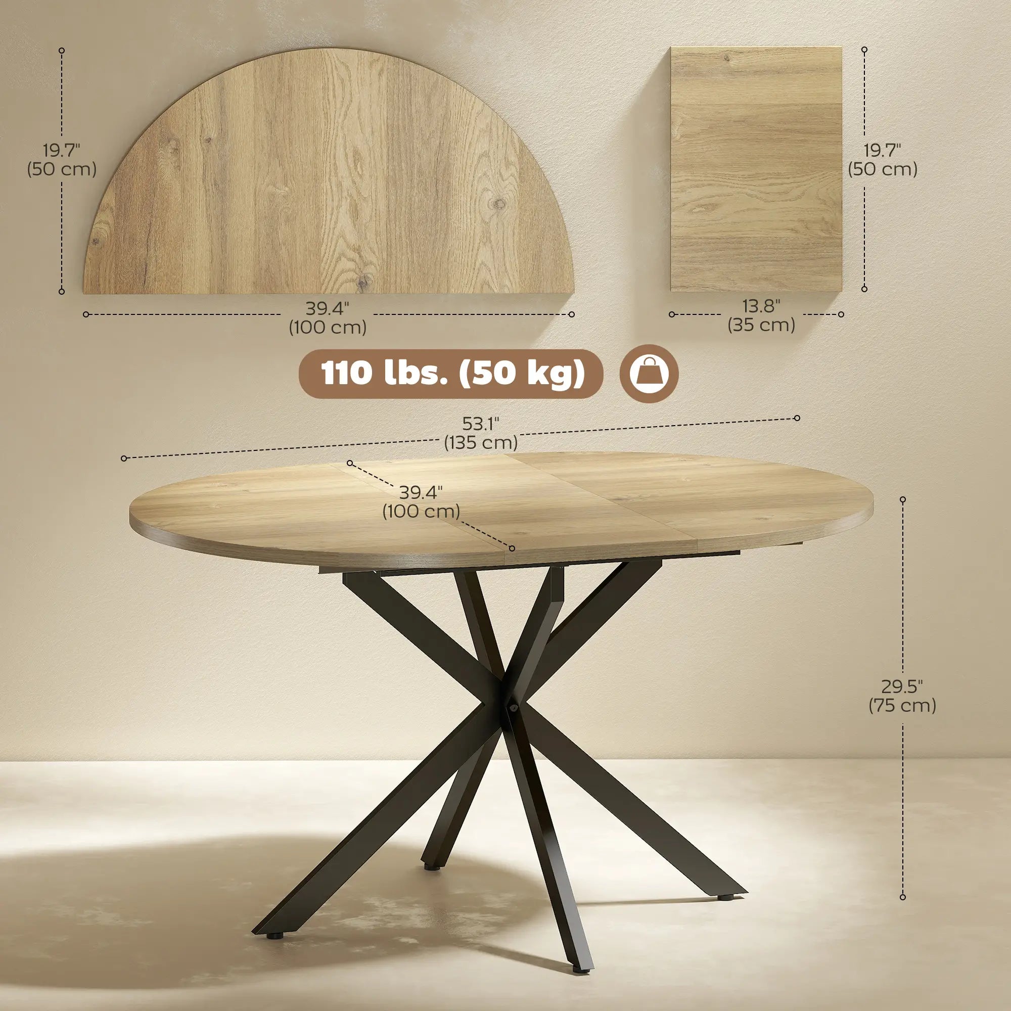 Extendable Dining Table, 39.5