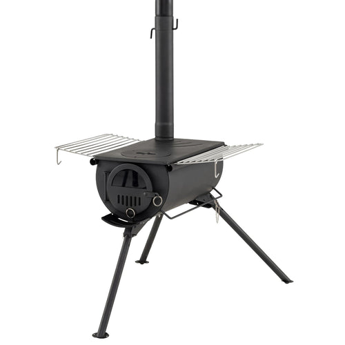 Tent Stove With Chimney Pipes, Foldable Legs, Black
