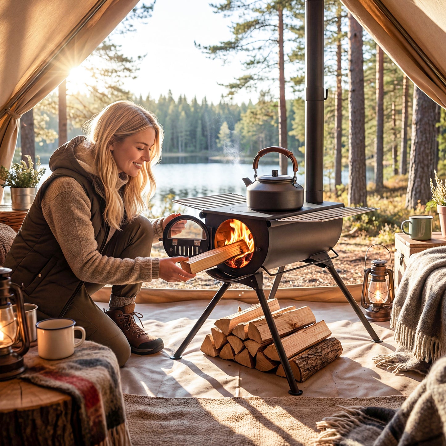 Tent Stove With Chimney Pipes, Foldable Legs, Black Outdoor Grills at Gallery Canada