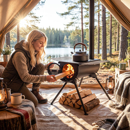 Tent Stove With Chimney Pipes, Foldable Legs, Black Outdoor Grills at Gallery Canada