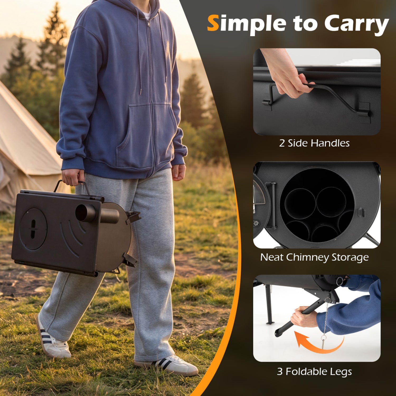 Tent Stove With Chimney Pipes, Foldable Legs, Black Outdoor Grills at Gallery Canada
