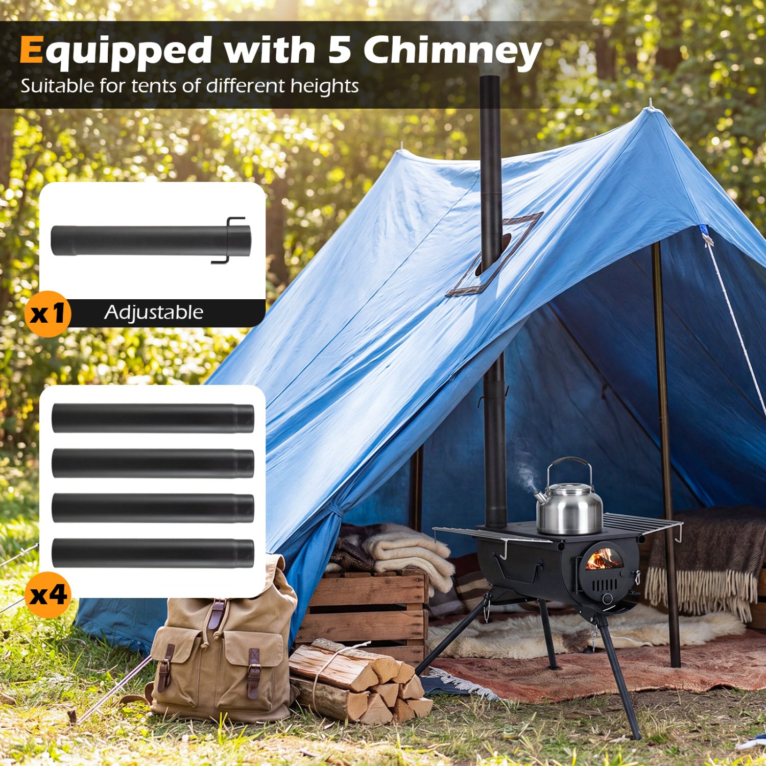 Tent Stove With Chimney Pipes, Foldable Legs, Black Outdoor Grills at Gallery Canada