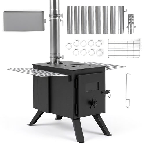 Hot Tent Stove With Ash Tray, 8.4 Ft, Black