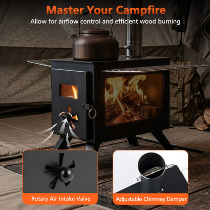 Hot Tent Stove With Ash Tray, 8.4 Ft, Black