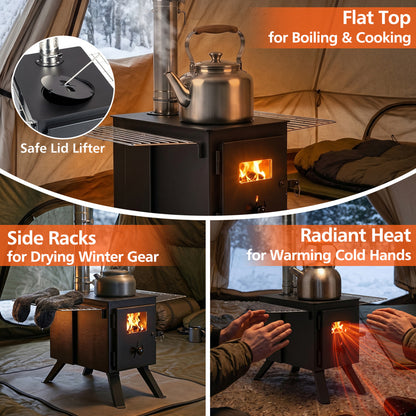 Hot Tent Stove With Ash Tray, 8.4 Ft, Black