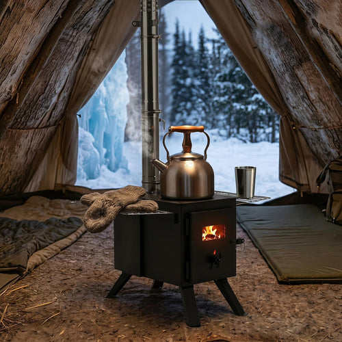 Hot Tent Stove With Ash Tray, 8.4 Ft, Black