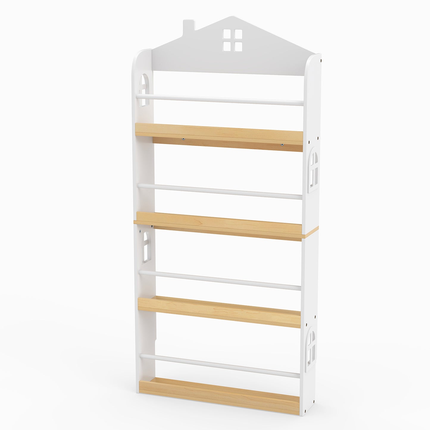 House-Shaped Kids Bookshelf with Anti-falling Baffles, White