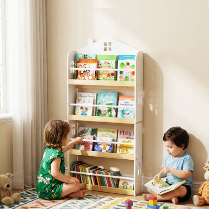 House-Shaped Kids Bookshelf with Anti-falling Baffles, White
