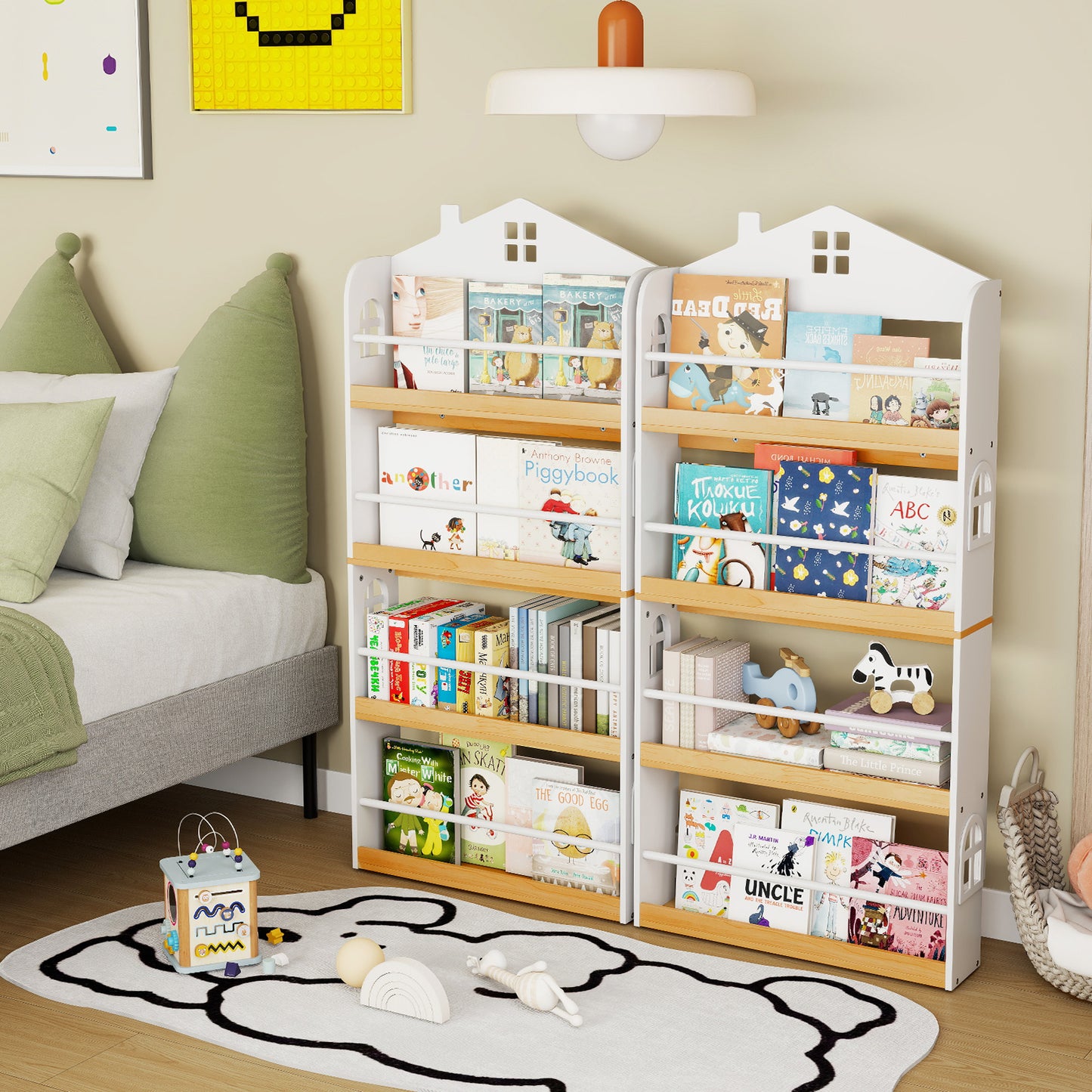 House-Shaped Kids Bookshelf with Anti-falling Baffles, White Kids Storage at Gallery Canada