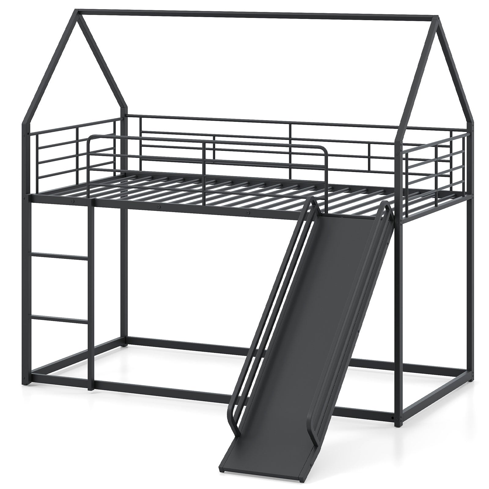 Metal Twin Over Twin Low Bunk Bed, House Shaped, Black Bunk Bed Frame Black at Gallery Canada