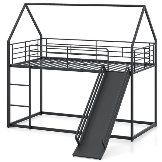 Metal Twin Over Twin Low Bunk Bed, House Shaped, Black Bunk Bed Frame Black at Gallery Canada