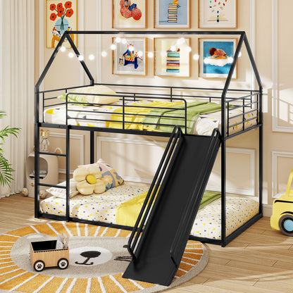 Metal Twin Over Twin Low Bunk Bed, House Shaped, Black Bunk Bed Frame at Gallery Canada