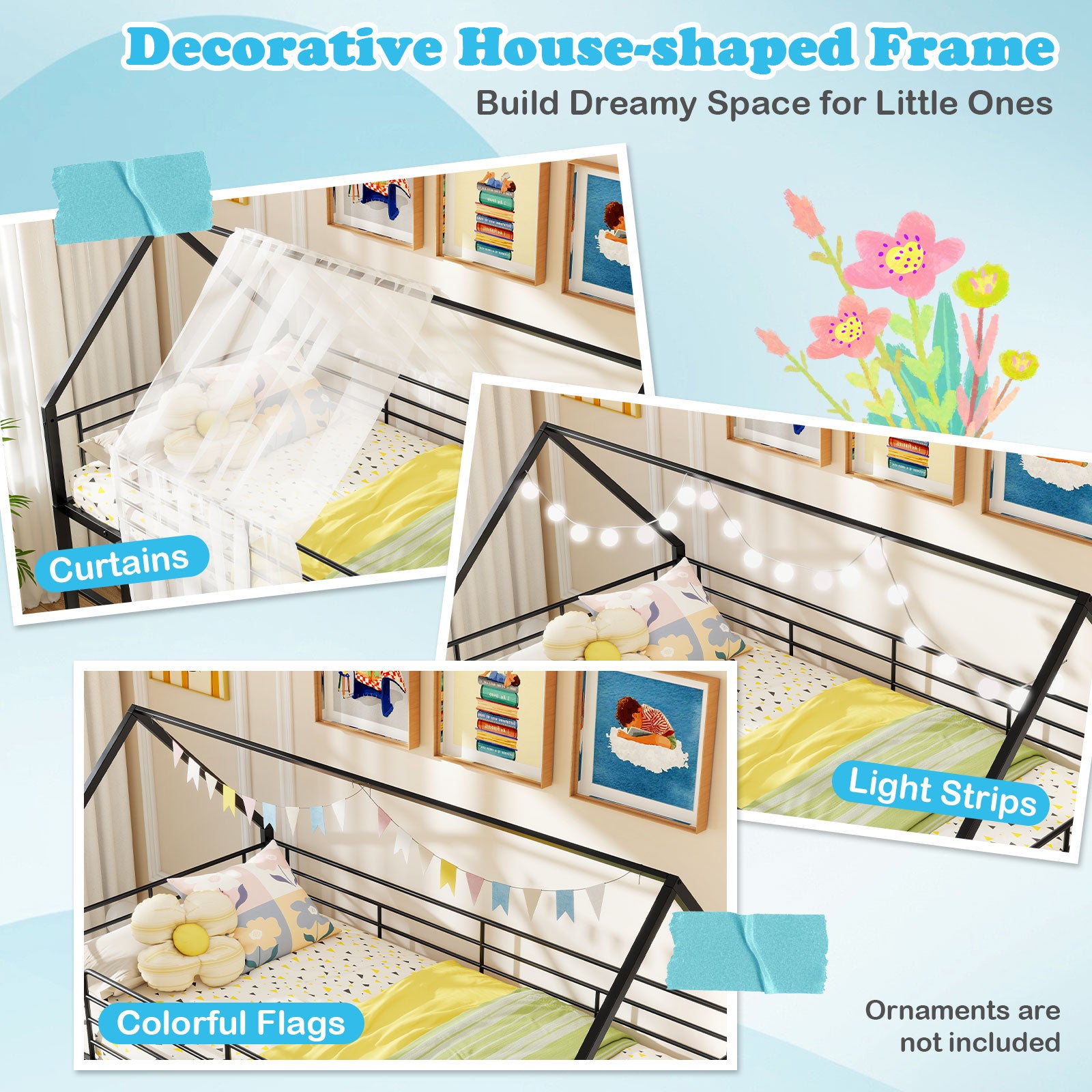 Metal Twin Over Twin Low Bunk Bed, House Shaped, Black Bunk Bed Frame at Gallery Canada
