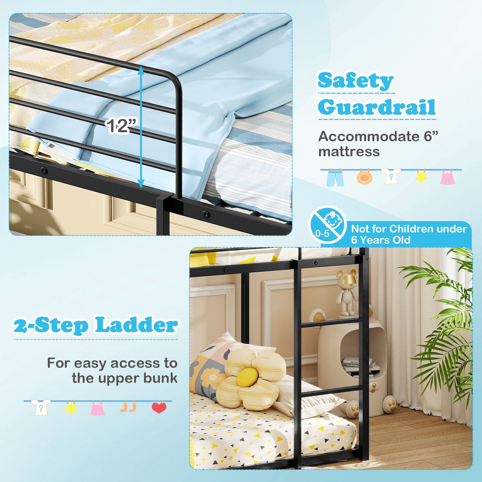 Metal Twin Over Twin Low Bunk Bed, House Shaped, Black Bunk Bed Frame at Gallery Canada