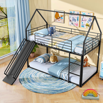Metal Twin Over Twin Low Bunk Bed, House Shaped, Black Bunk Bed Frame at Gallery Canada