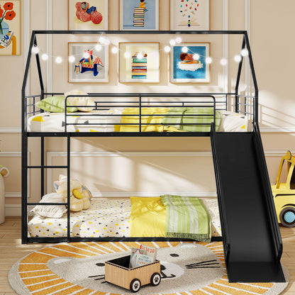 Metal Twin Over Twin Low Bunk Bed, House Shaped, Black Bunk Bed Frame at Gallery Canada