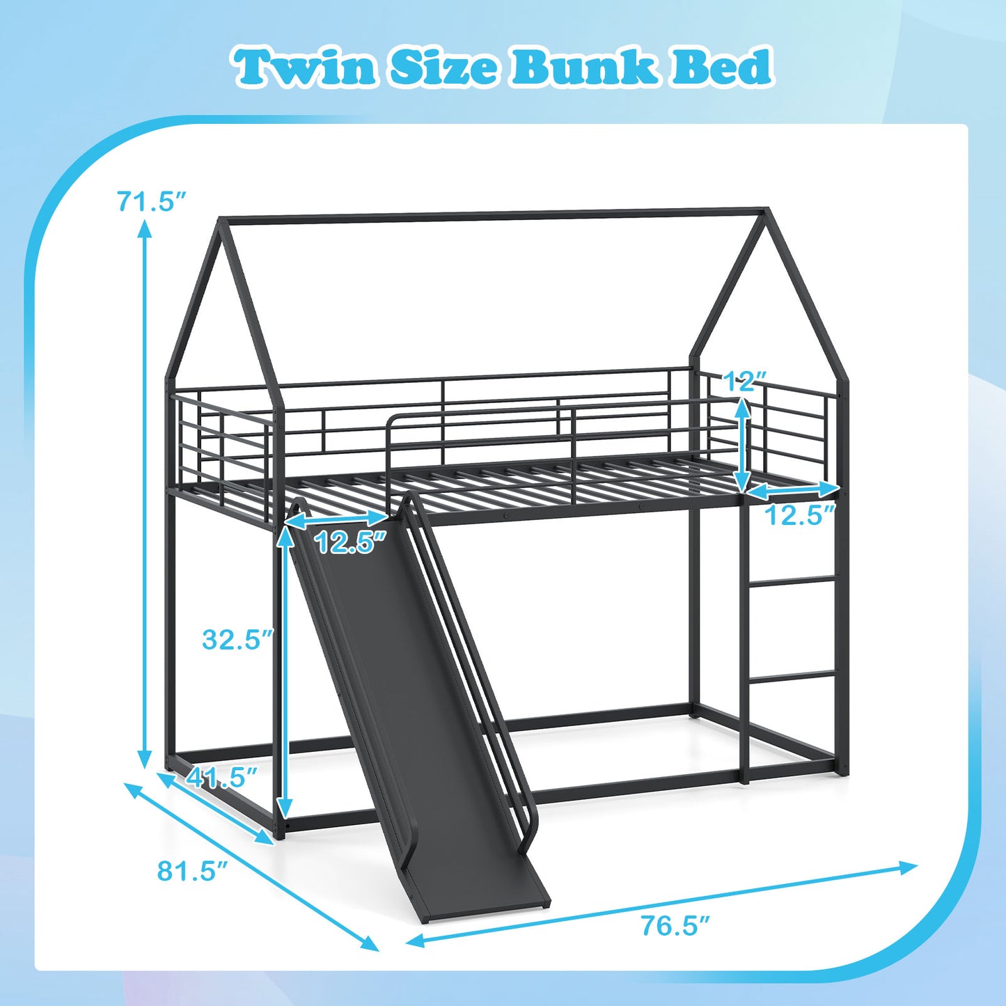 Metal Twin Over Twin Low Bunk Bed, House Shaped, Black Bunk Bed Frame at Gallery Canada