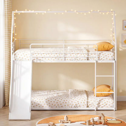 House-Shaped Metal Twin Over Twin Low Bunk Bed, White Bunk Bed Frame at Gallery Canada