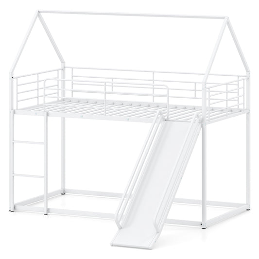 House-Shaped Metal Twin Over Twin Low Bunk Bed, White Bunk Bed Frame White at Gallery Canada