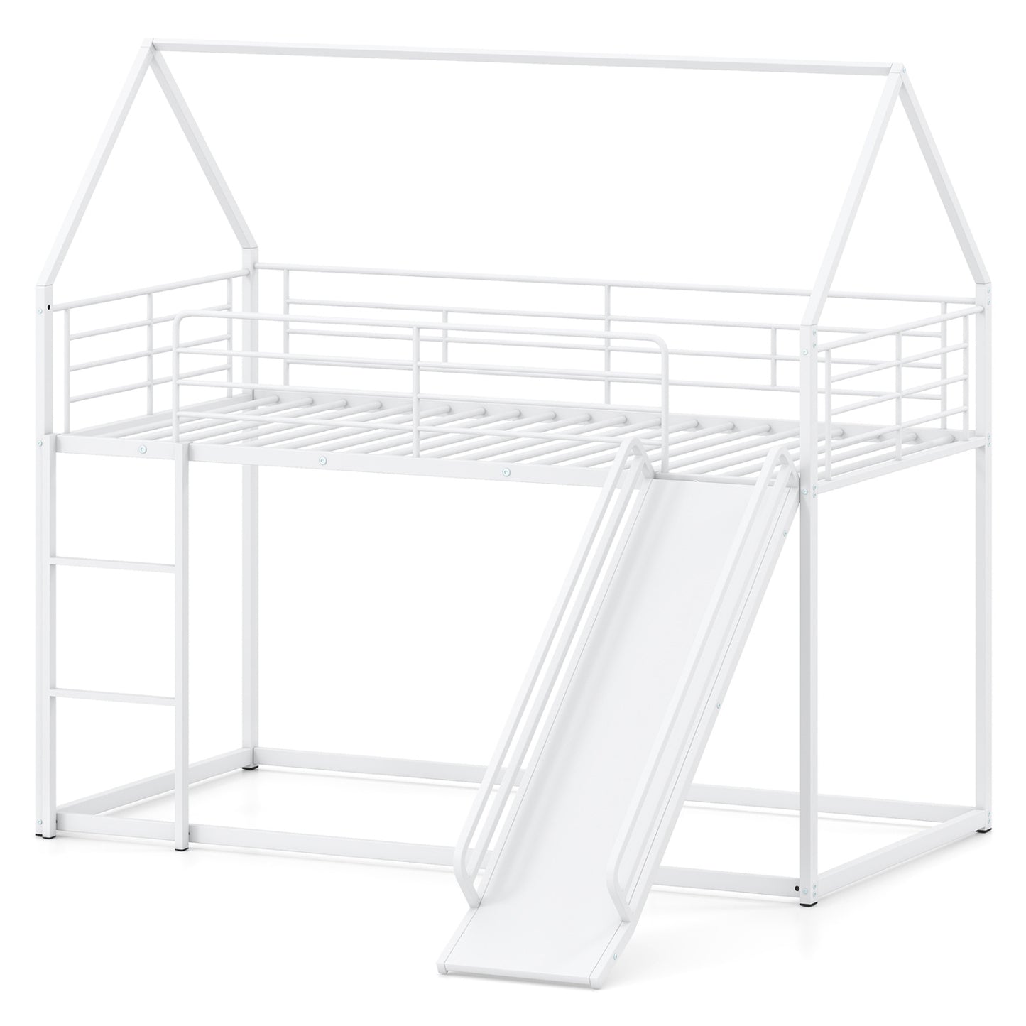 House-Shaped Metal Twin Over Twin Low Bunk Bed, White Bunk Bed Frame White at Gallery Canada