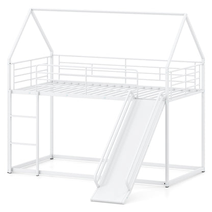 House-Shaped Metal Twin Over Twin Low Bunk Bed, White Bunk Bed Frame White at Gallery Canada