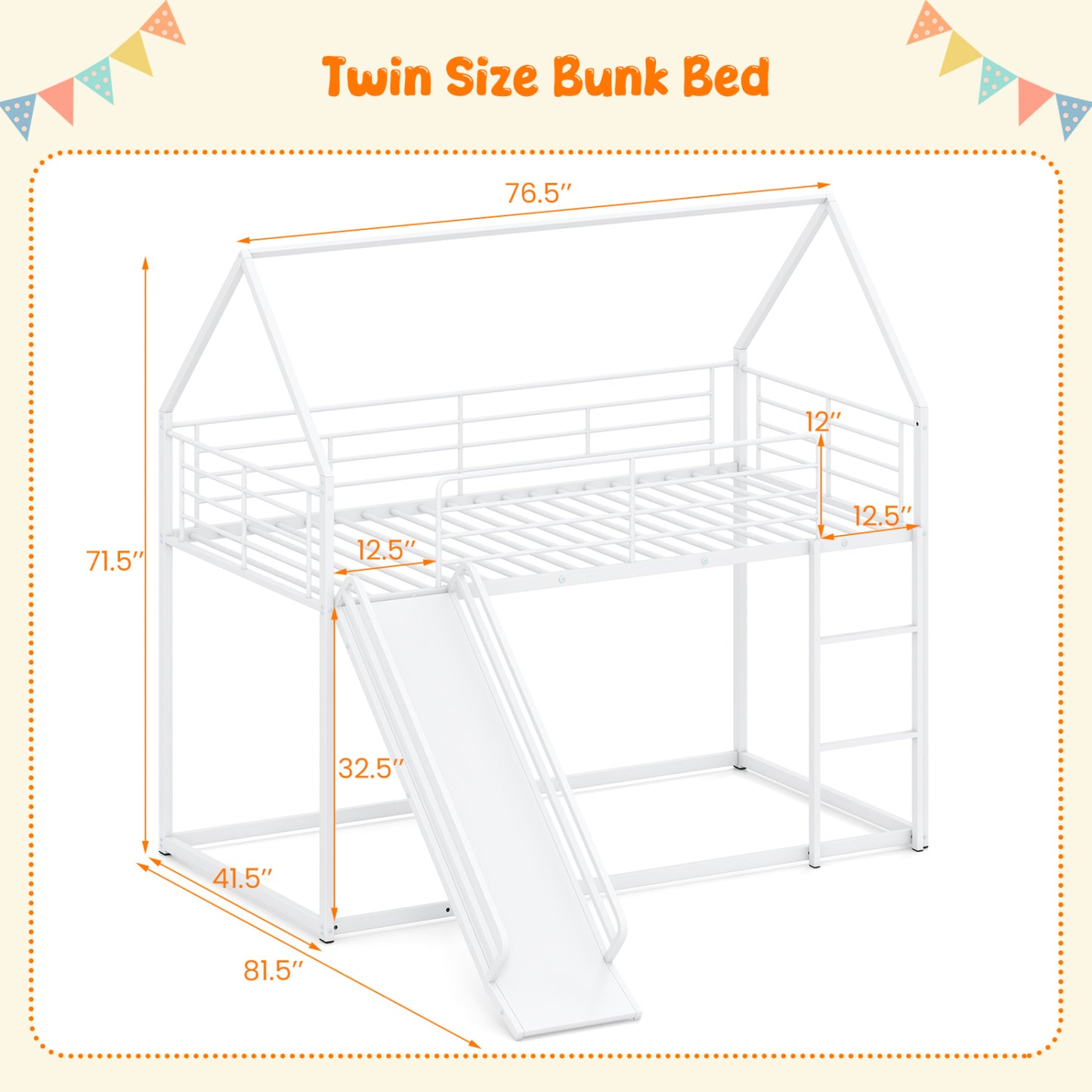 House-Shaped Metal Twin Over Twin Low Bunk Bed, White Bunk Bed Frame at Gallery Canada