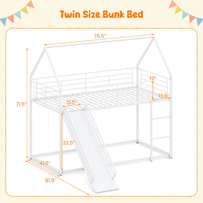 House-Shaped Metal Twin Over Twin Low Bunk Bed, White Bunk Bed Frame at Gallery Canada