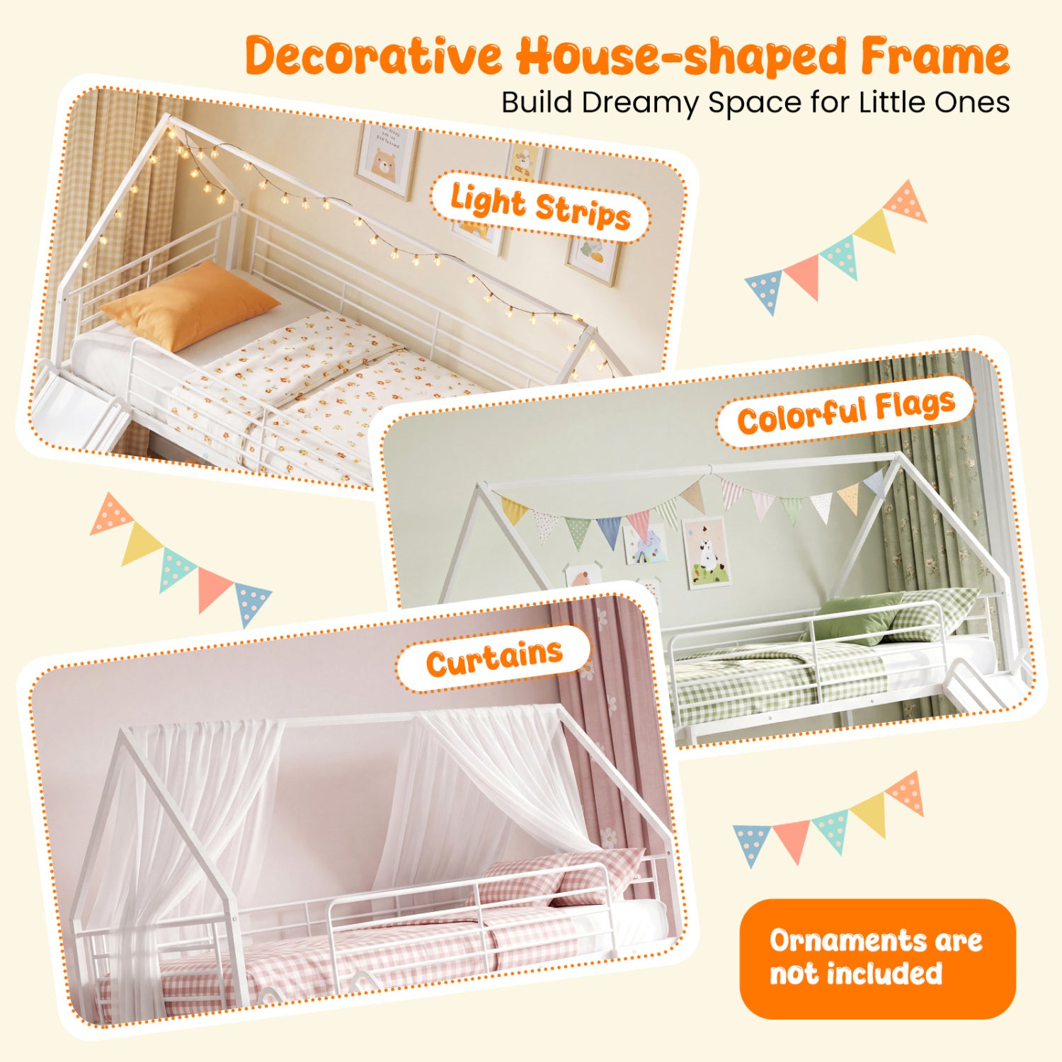 House-Shaped Metal Twin Over Twin Low Bunk Bed, White Bunk Bed Frame at Gallery Canada