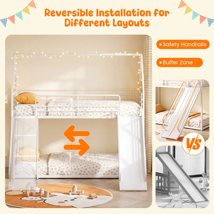 House-Shaped Metal Twin Over Twin Low Bunk Bed, White Bunk Bed Frame at Gallery Canada