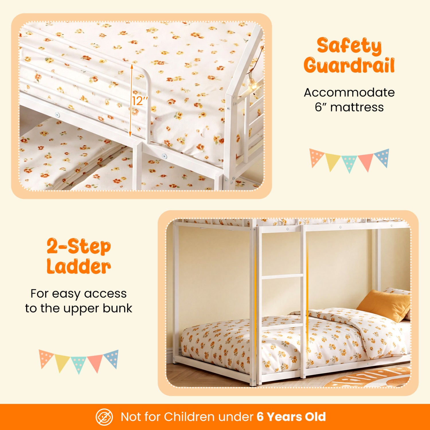 House-Shaped Metal Twin Over Twin Low Bunk Bed, White Bunk Bed Frame at Gallery Canada