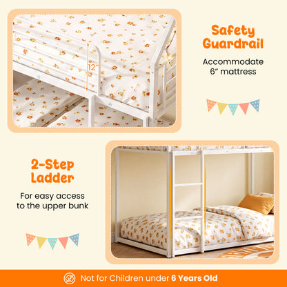 House-Shaped Metal Twin Over Twin Low Bunk Bed, White Bunk Bed Frame at Gallery Canada