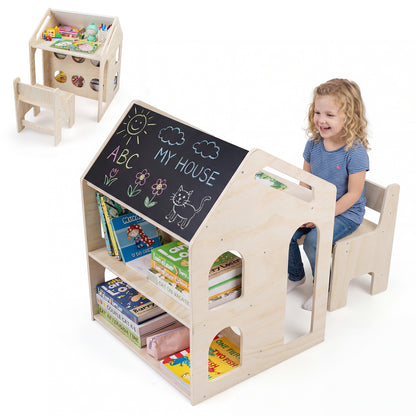 House-shaped Wooden Activity Kids Table Chair Set, Natural Art Easels at Gallery Canada