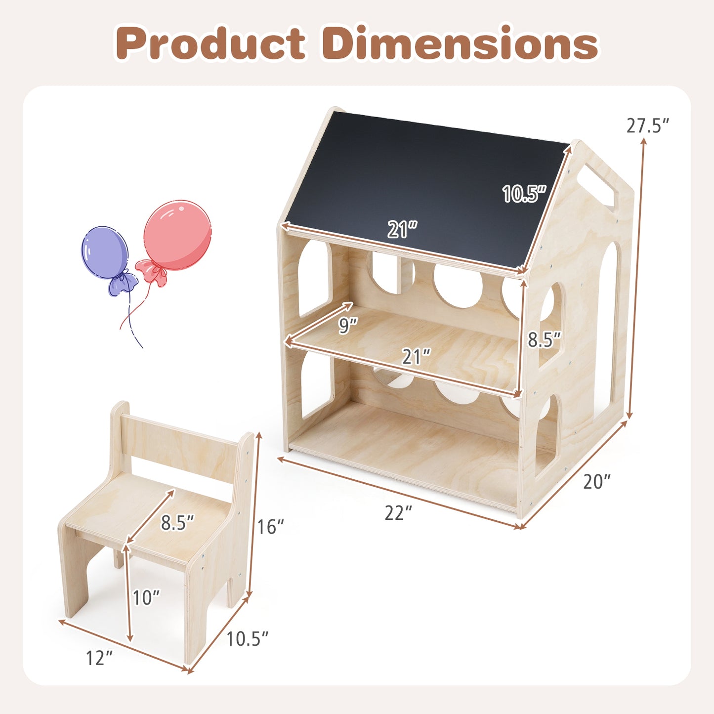 House-shaped Wooden Activity Kids Table Chair Set, Natural Art Easels at Gallery Canada