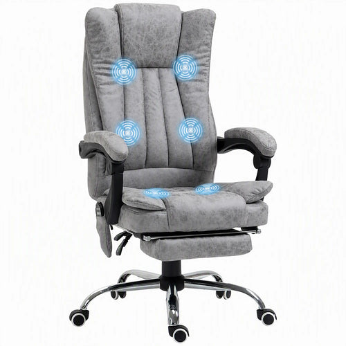 Office Chair, Vibration Massage Recliner, Retractable Footrest, Grey