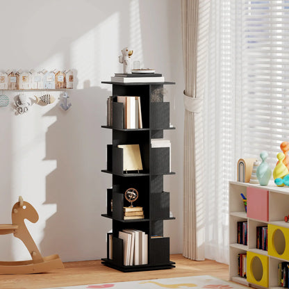 360° Rotating Bookcase, 4 Tier Bookshelf with 16 Cubbies, Black Wood Grain, Black Display Bookshelves at Gallery Canada